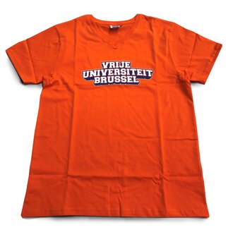 Voorzijde oranje T-shirt met opdruk 'Vrije Universteit Brussel'